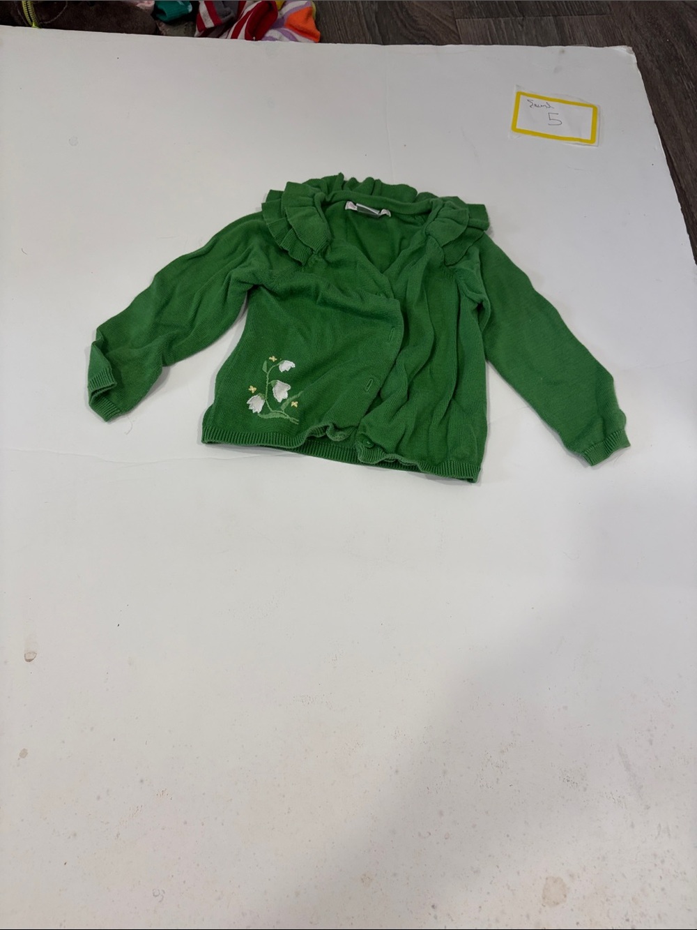 Janie and Jack Green Ruffled Cardigan with Floral Detail